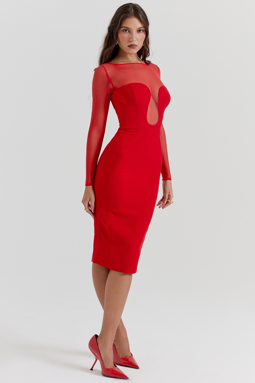 Darcy-Scarlet Plunge Midi Dress