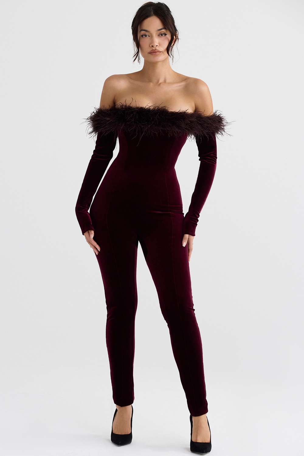 Salima-Black Cherry Velvet Jumpsuit