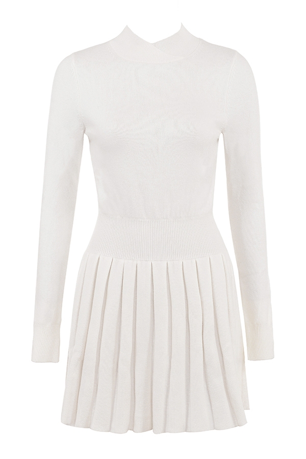 Willow-White Cashmere Blend Pleated Skated Mini Dress