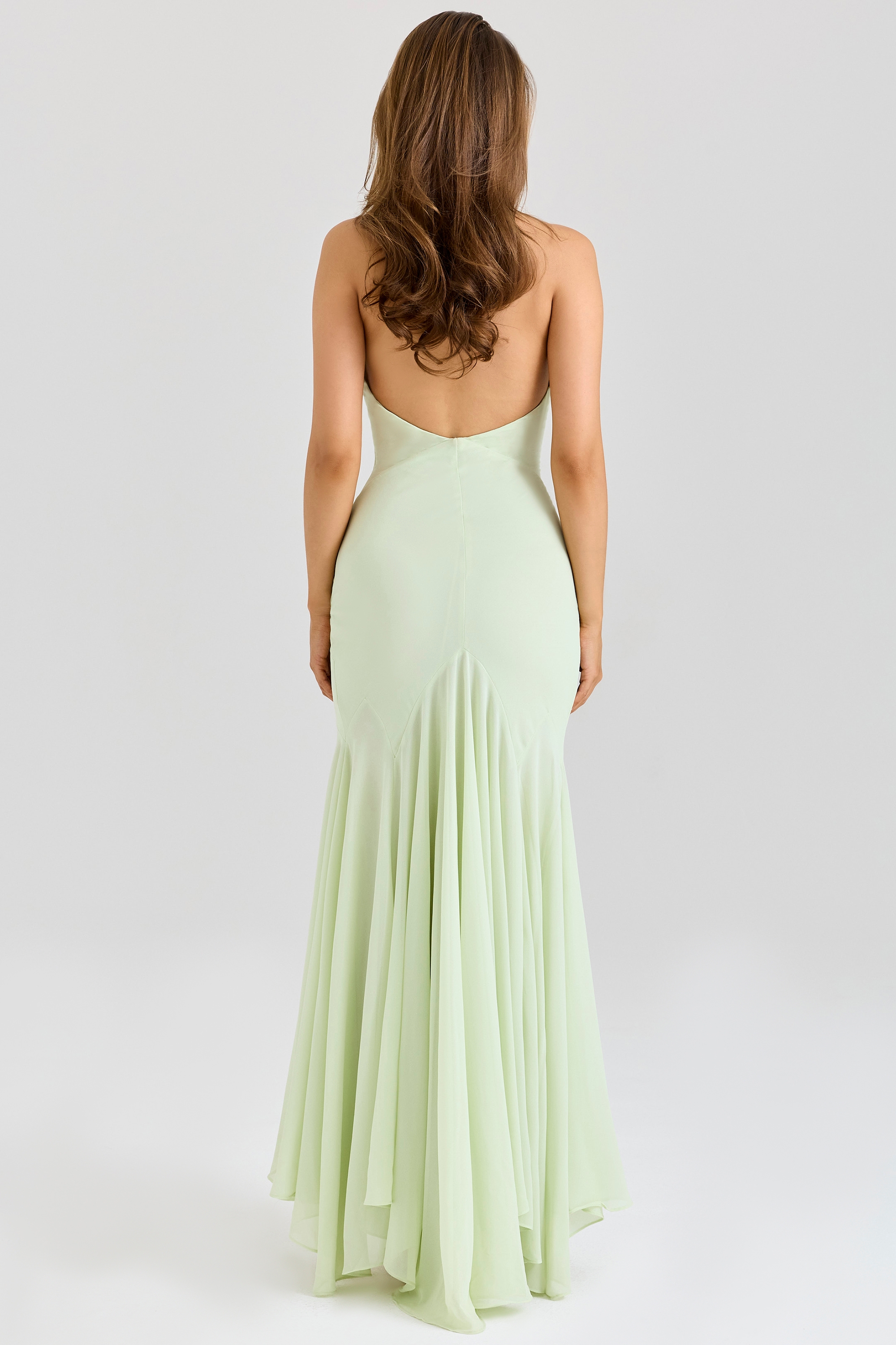 Tamara-Pistachio Georgette Draped Midi Dress