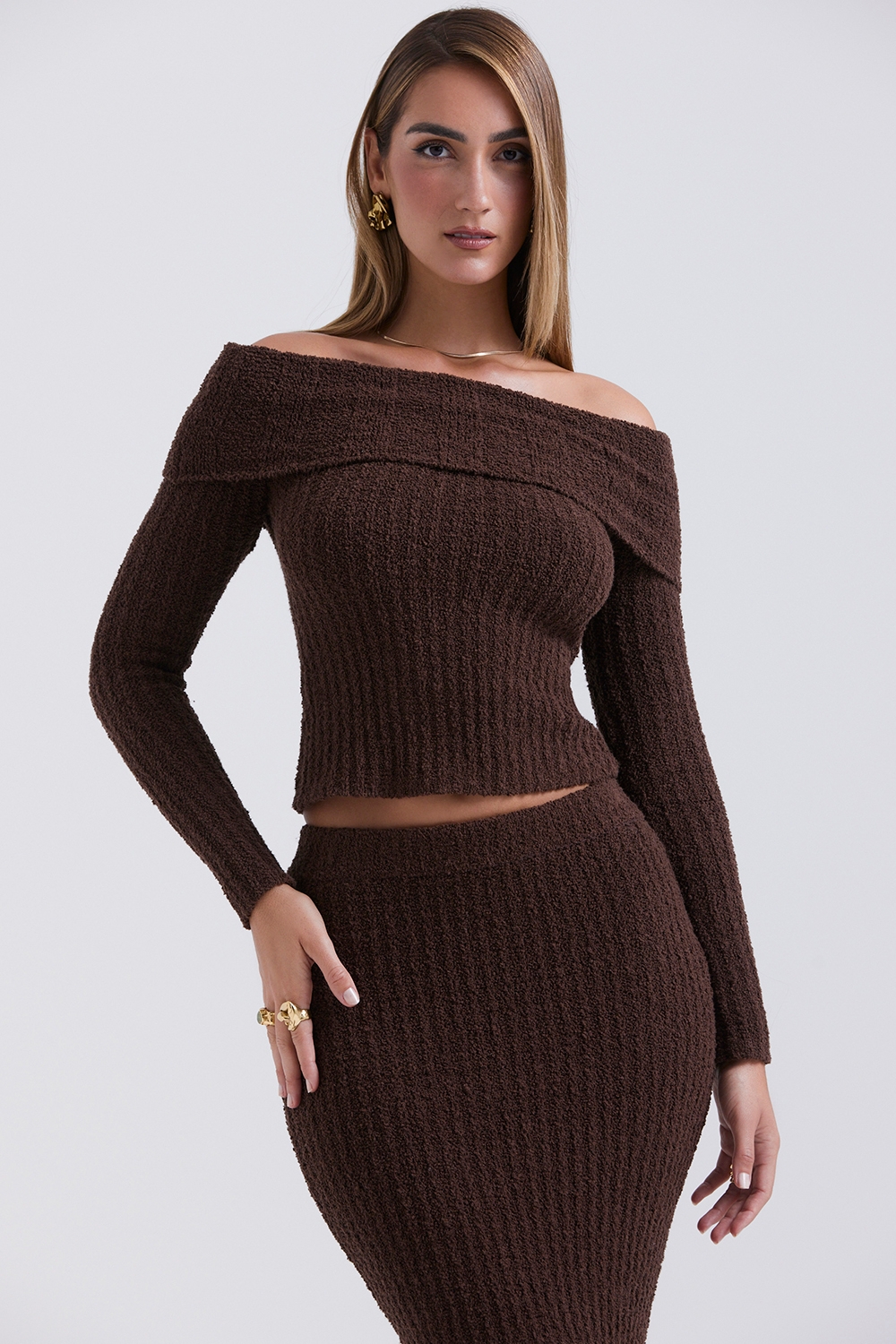 Saffron-Chocolate Soft Boucle Knit Top - SALE