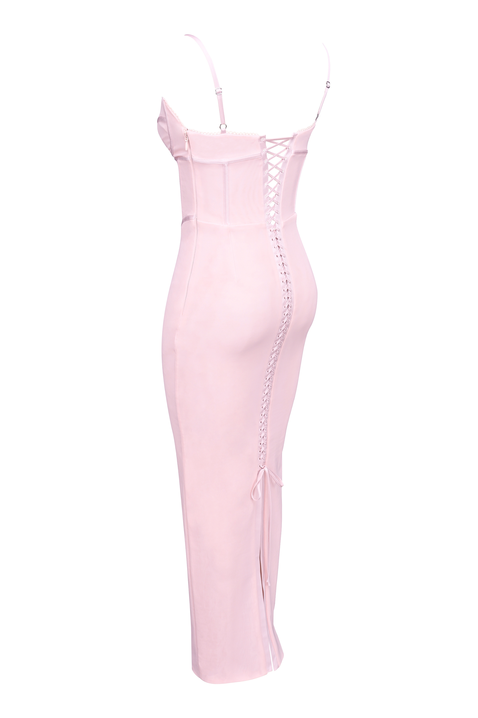 Romy-Pink Mesh Bodycon Maxi Dress