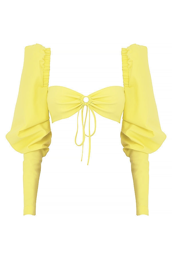 Tough Love-Mistress Rocks  Lemon Puff Sleeve Cropped Top - SALE