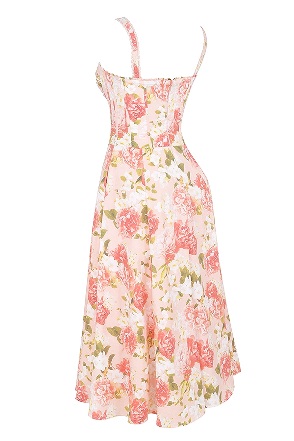 Rosalee-Pink Peony Print Cotton Bustier Sundress