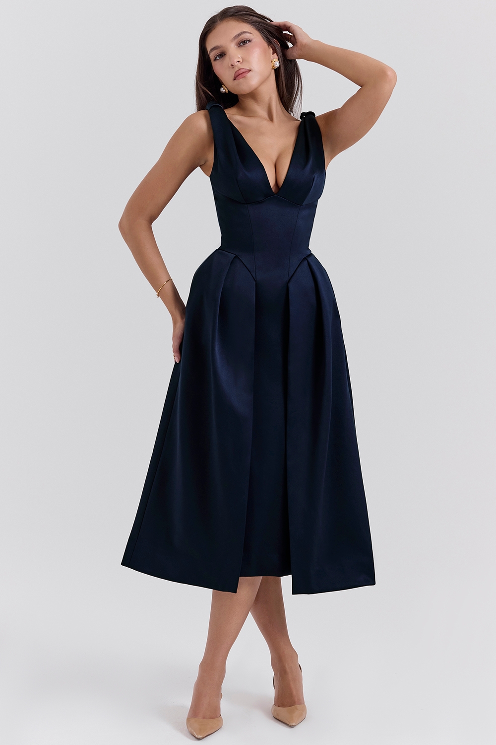 Paloma-Midnight Twist Strap Satin Midi Dress - SALE