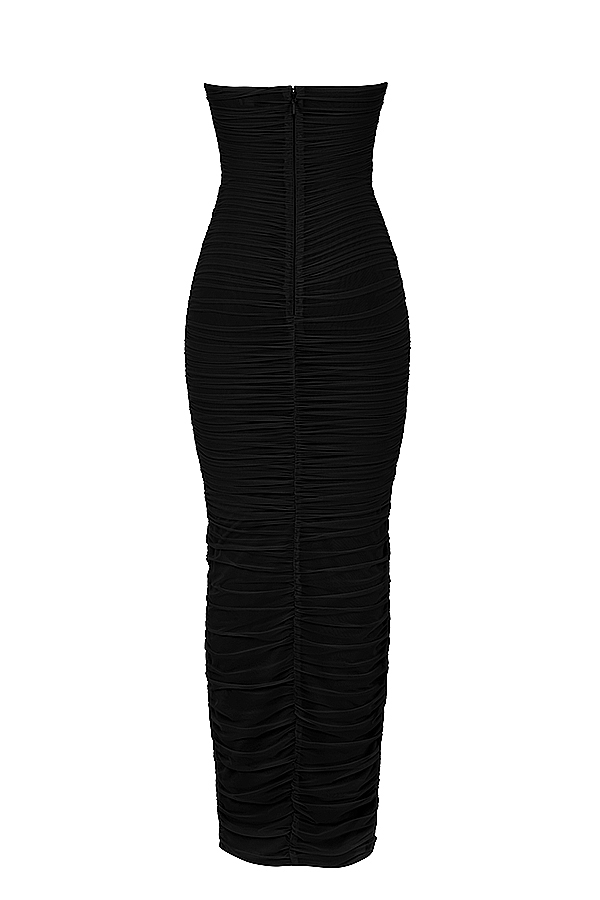 Sofia-Black Mesh Strapless Maxi Dress