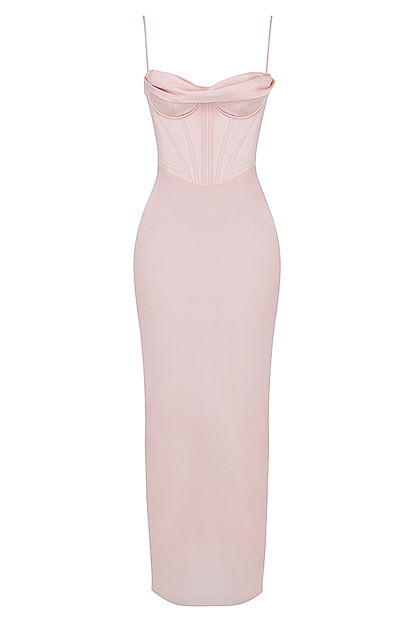 Charmaine-Blush Pink Corset Maxi Dress