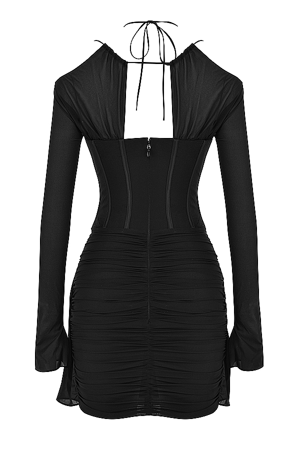 Gianna-Black Real Silk Corset Mini Dress