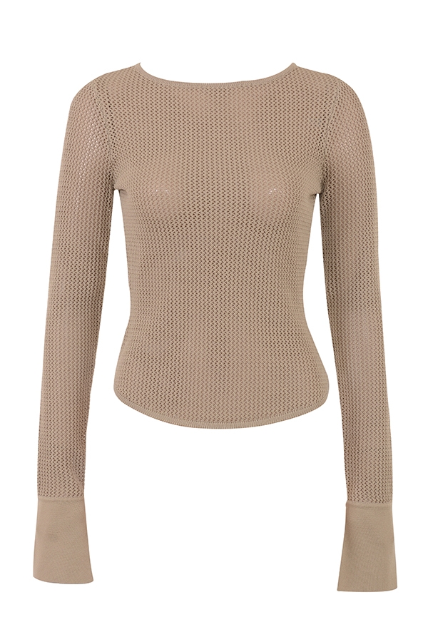 Savannah-Taupe Knit Long Sleeve Top - SALE