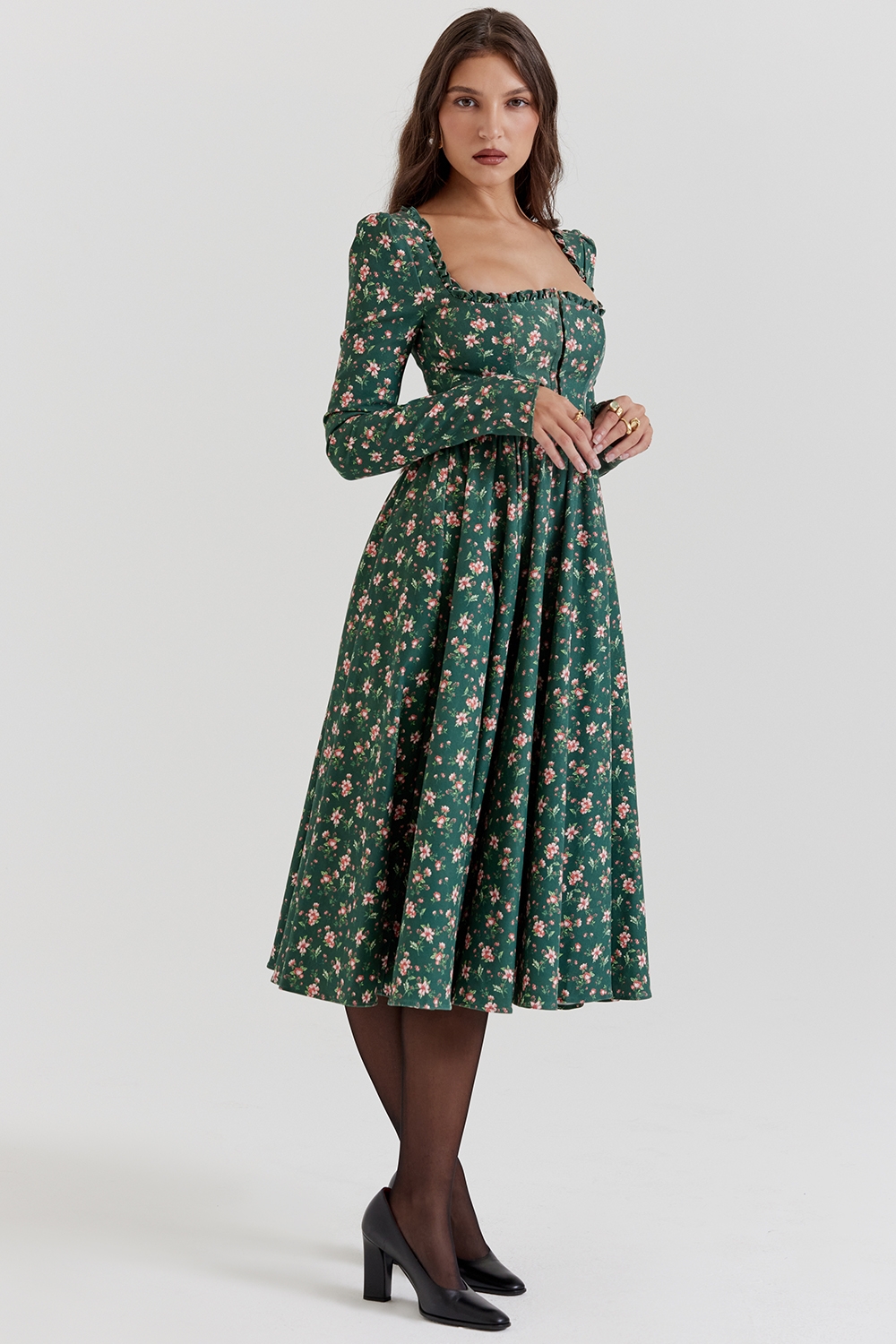 Delia-Green Floral Print Midi Dress