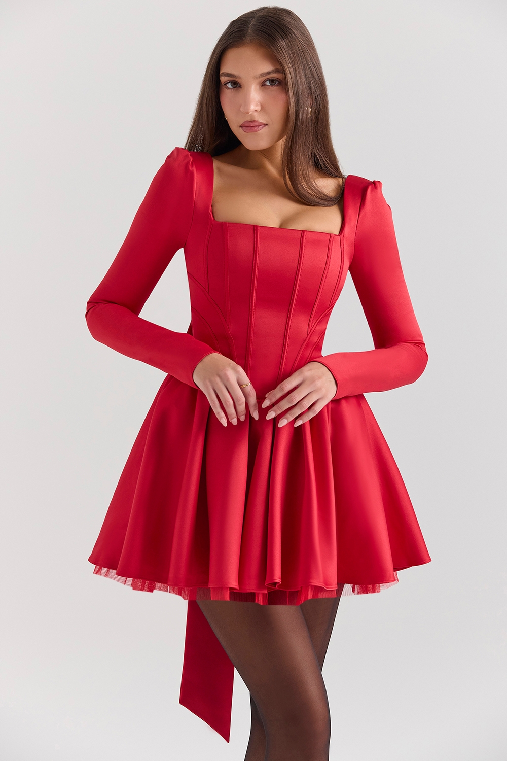 Nina-Holly Red Removable Bow Tulle Mini Dress - SALE