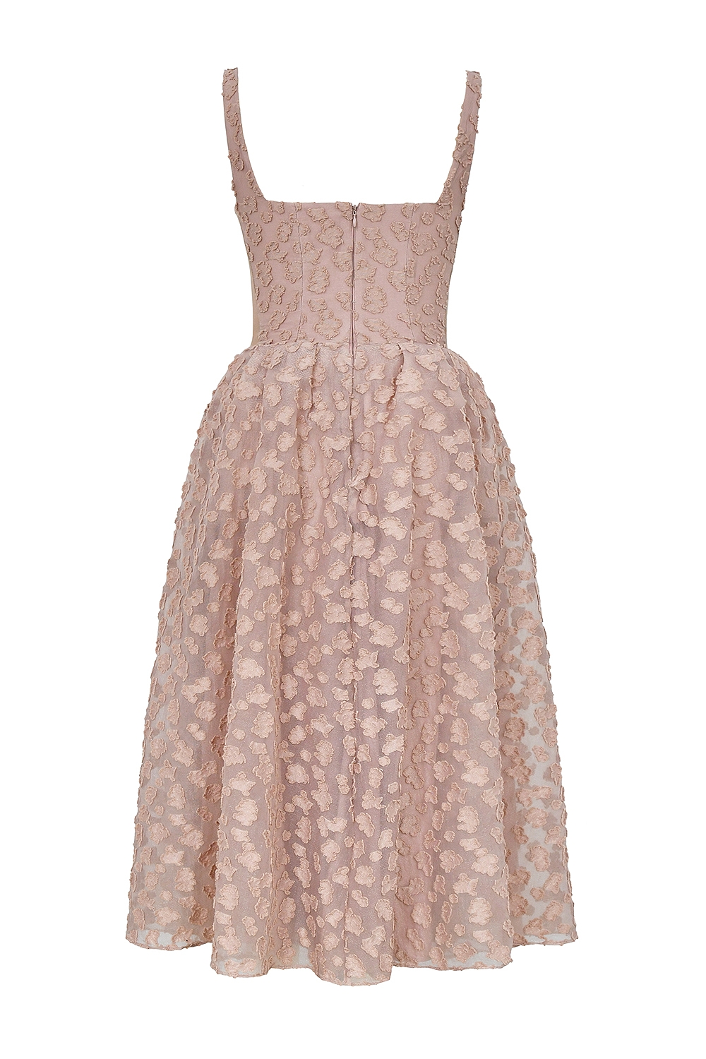 Lovely-French Rose Jacquard Sweetheart Neckline Midi Dress - SALE