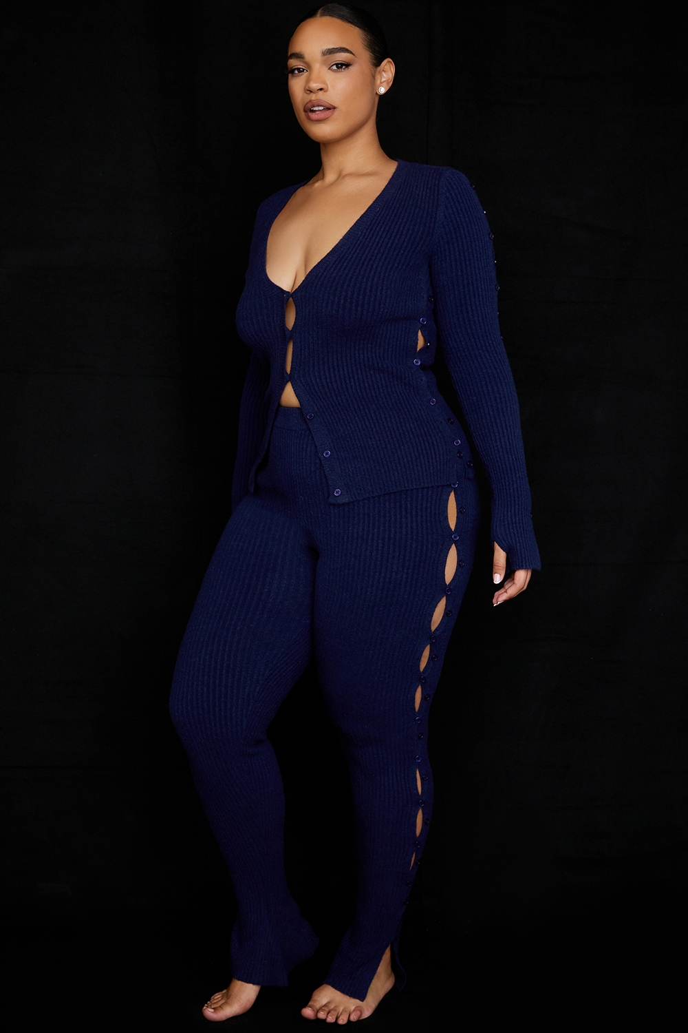 Belong-Navy Ribbed Knit Trousers - SALE