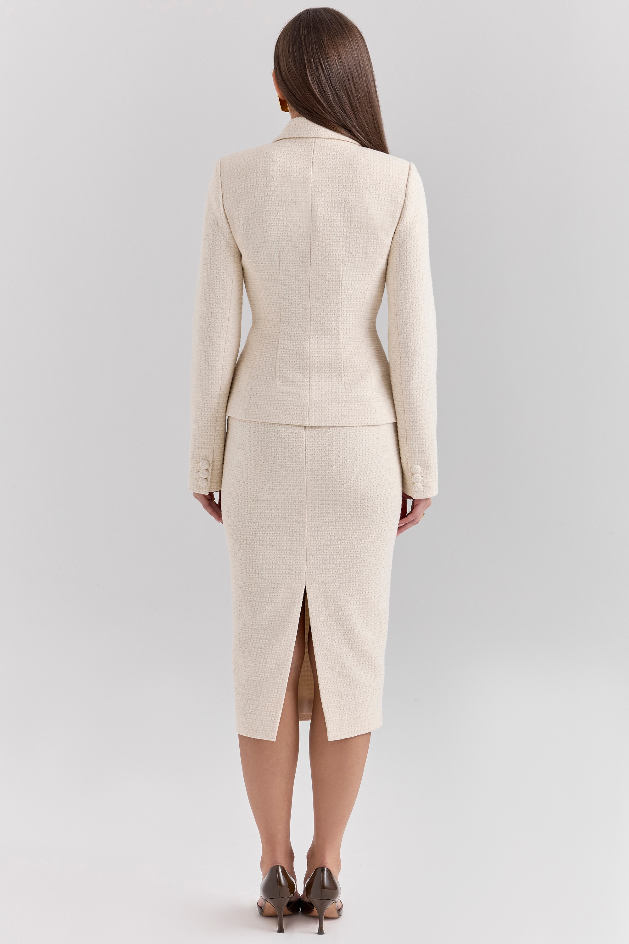 Lena-Cream Boucle Pencil Midi Skirt