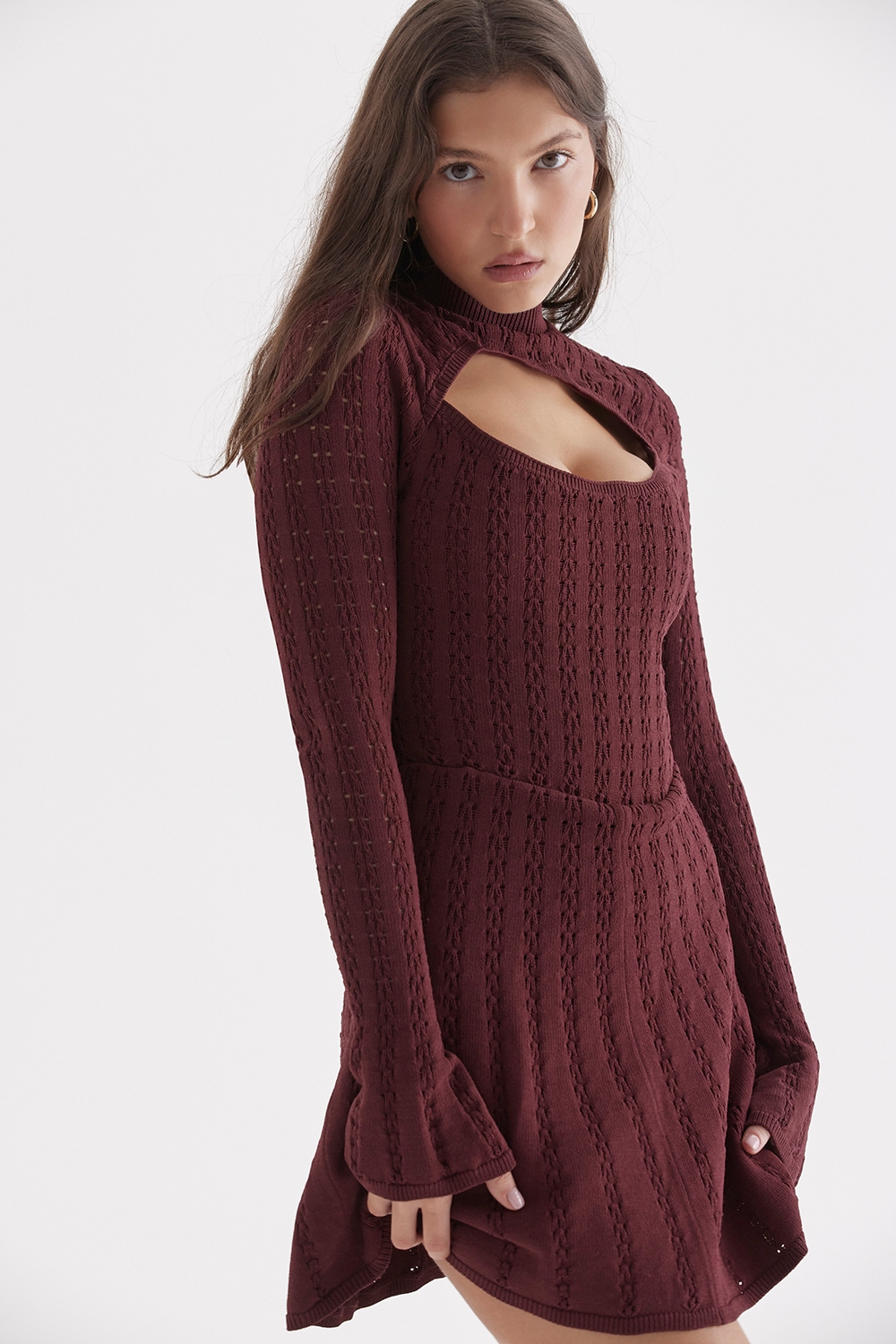 Evalina-Wine Knit Corset Dress