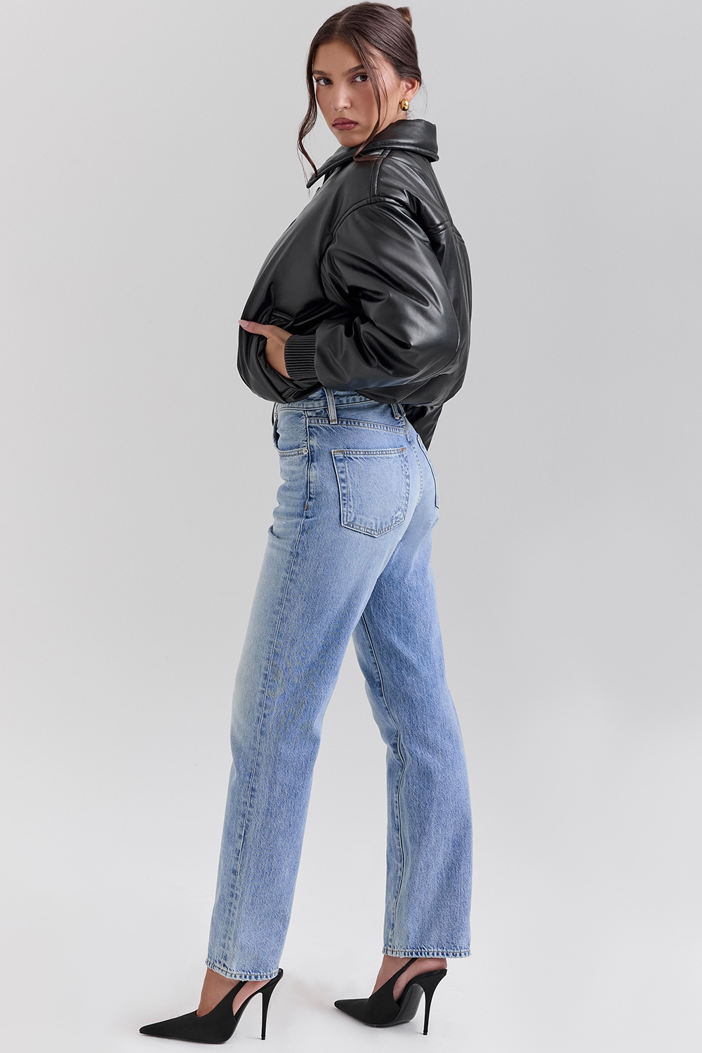 Sante-Black Vegan Leather Bomber Jacket