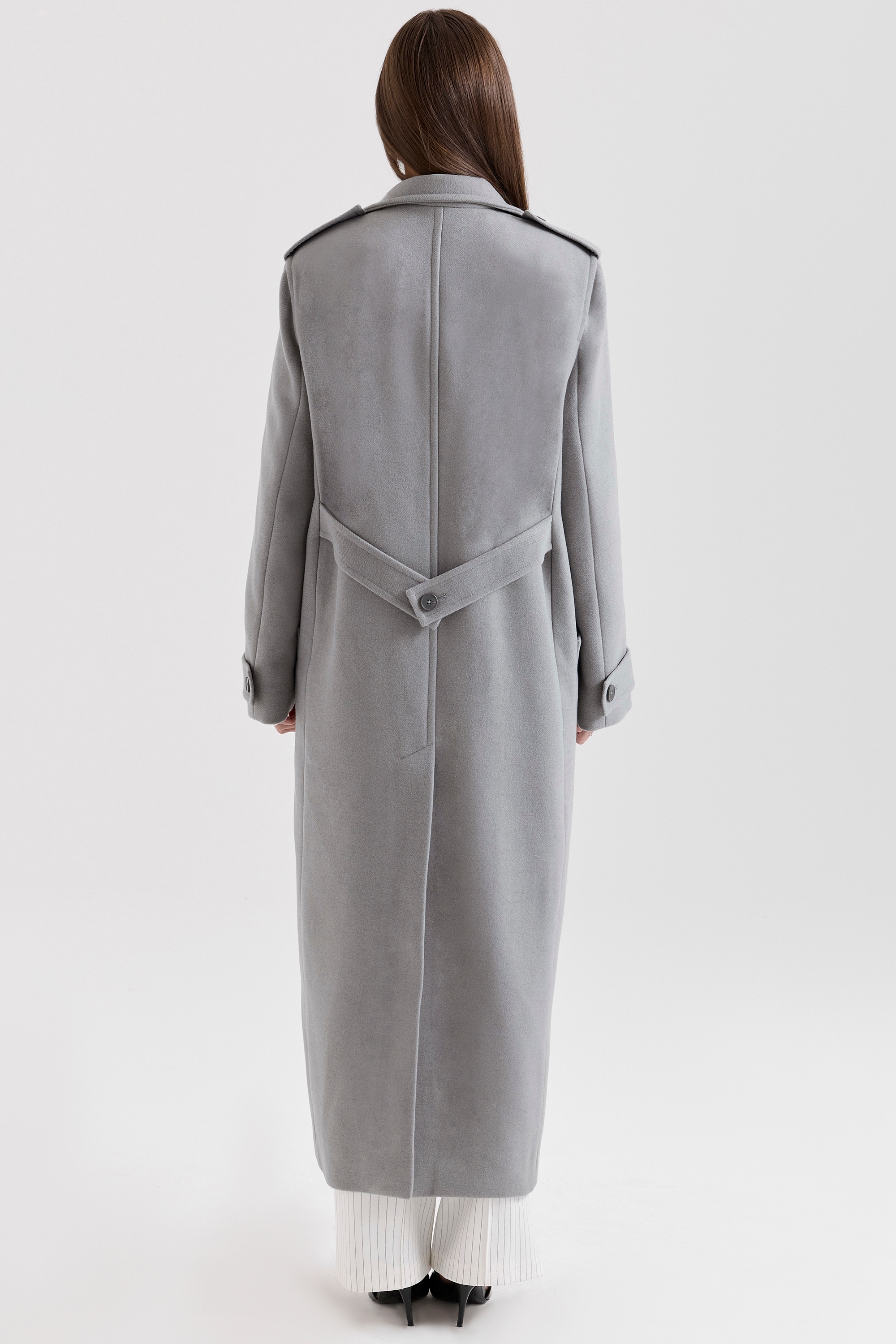Sander-Grey Double Breasted Funnel Neck Coat