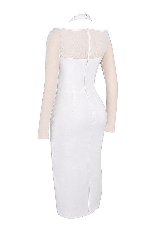 Yasmin-White Plunge Midi Dress