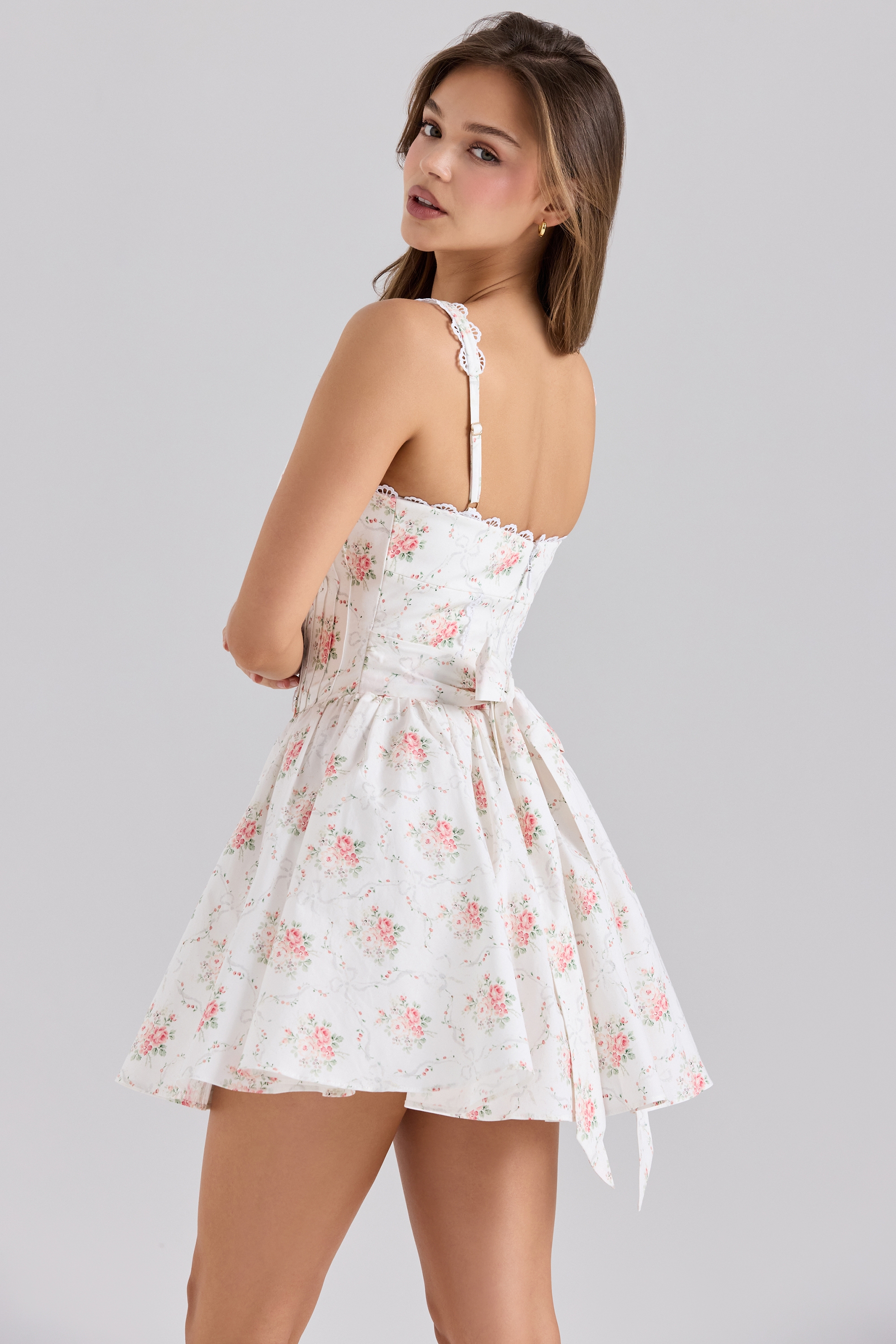 Sade-Rose Print Stretch Cotton Mini Dress
