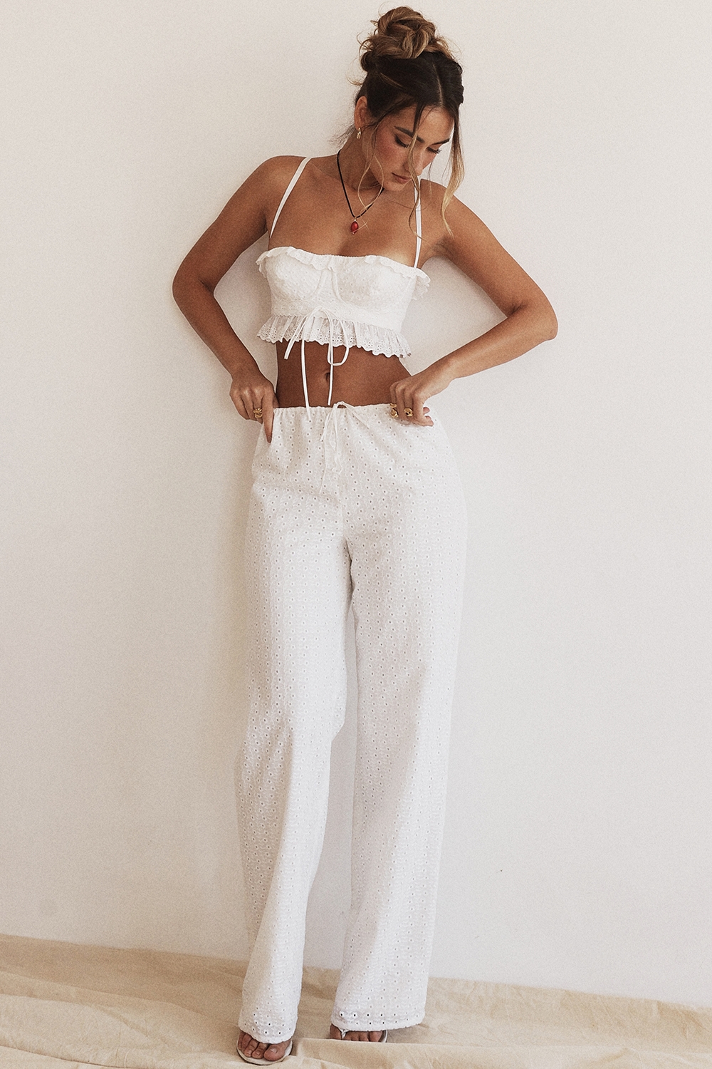 Frankie-White Broderie Anglais Trousers