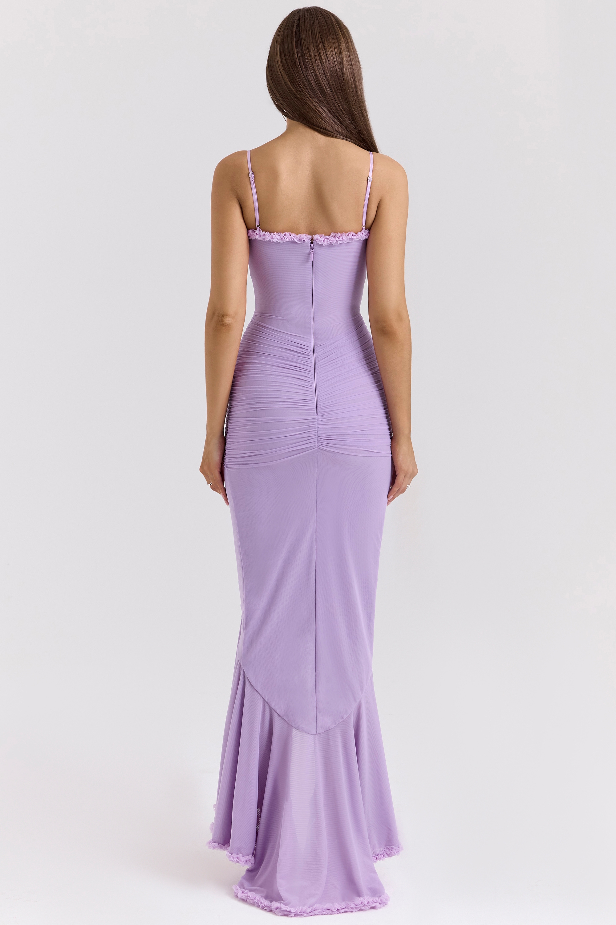 Gabbi-Orchid Mesh Ruffled Front Gown