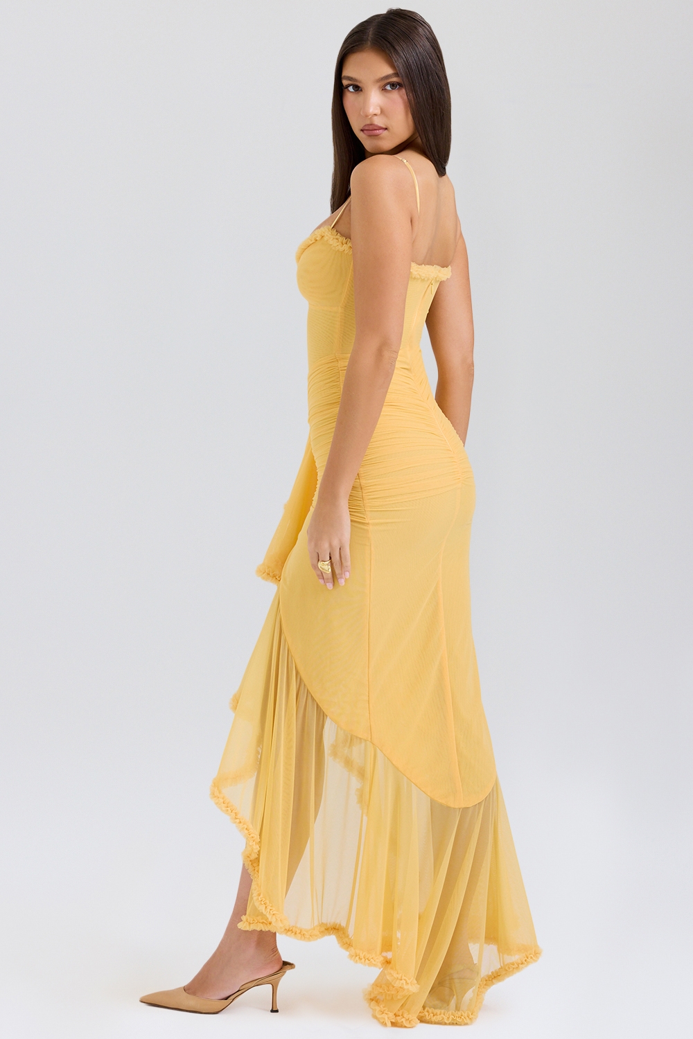 Gabbi-Apricot Ruffled Front Gown