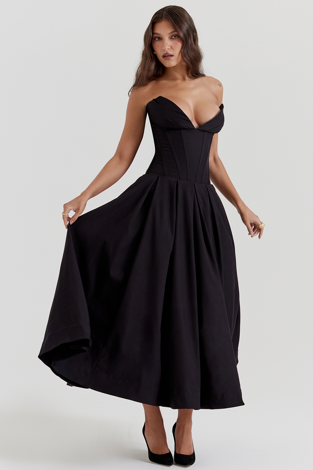 Lady-Black Strapless Midi Dress
