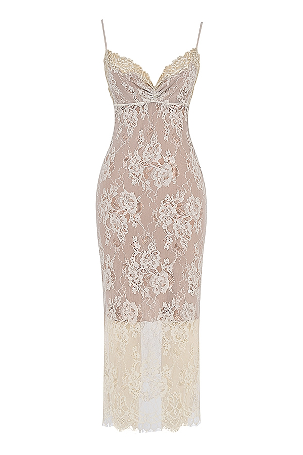 Serelle-Antique Ivory Lace Midi Dress