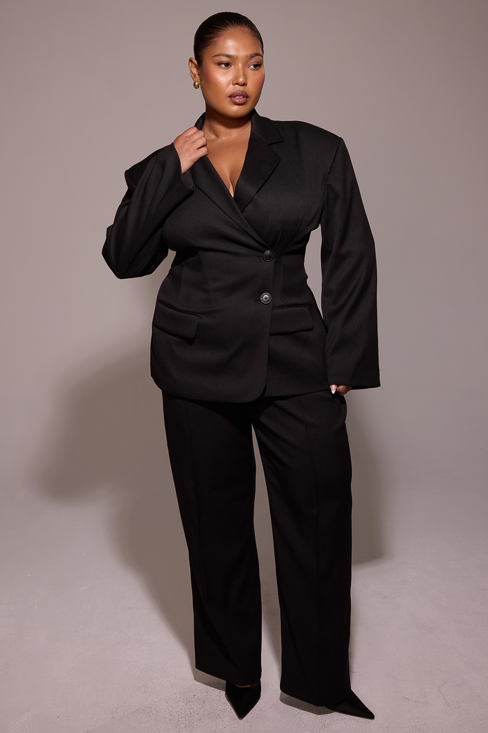 Hayden-Black Wide Leg High Waist Tailored Trousers