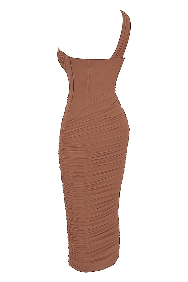 Valentina-Mocha Asymmetric Cutout Midi Dress