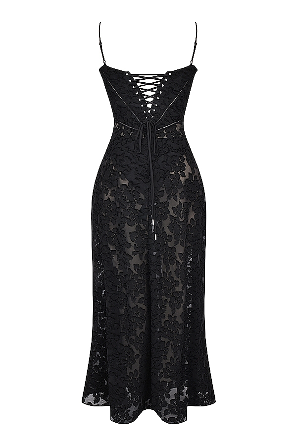 Seren-Black Floral Lace Back Maxi Dress