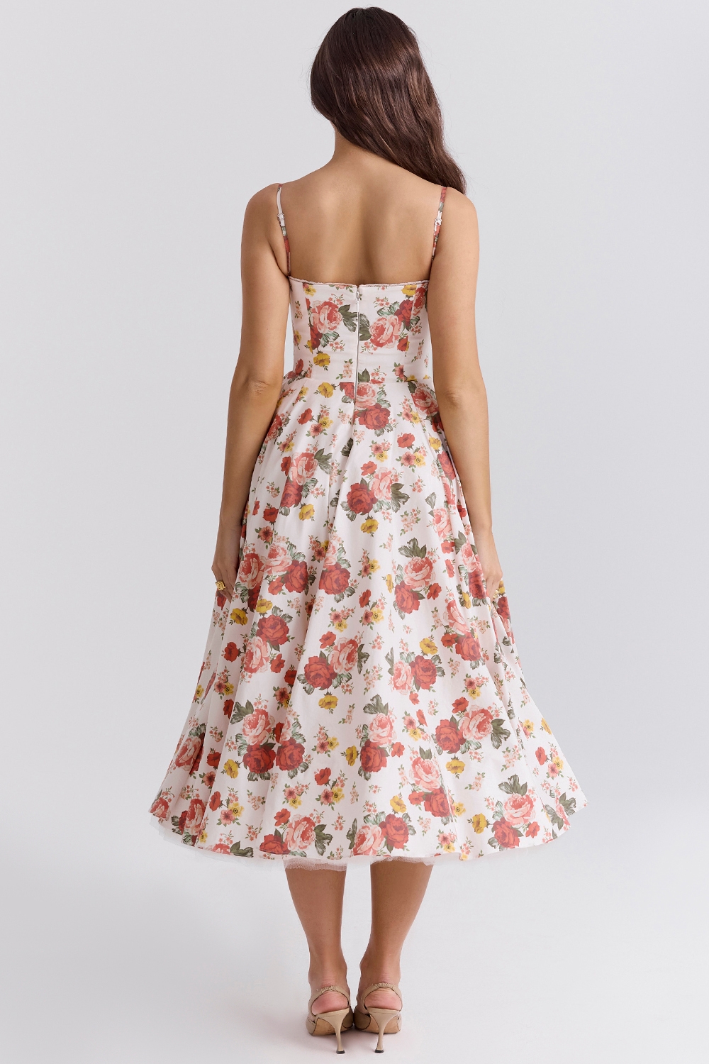 Mademoiselle-Italian Rose Print Tulle Midi Dress