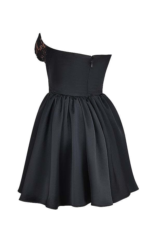 Jadore-Black Lace and Satin Strapless Mini Dress