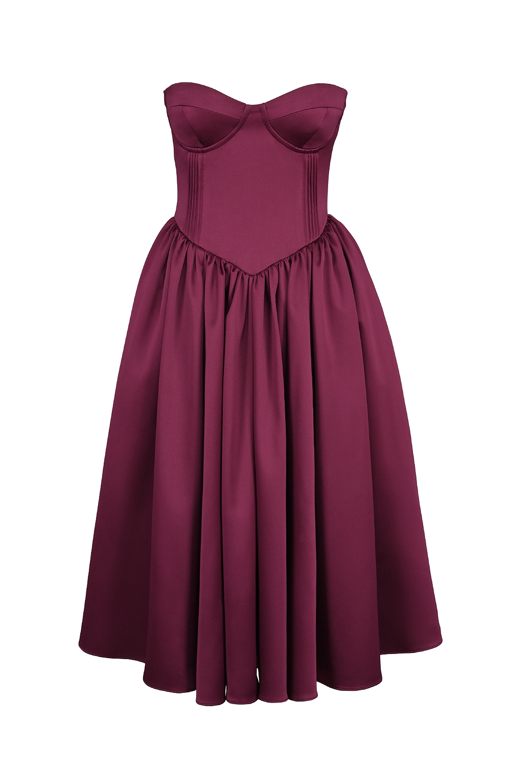 Coco-Burgundy Satin Tulle Midi Dress - SALE