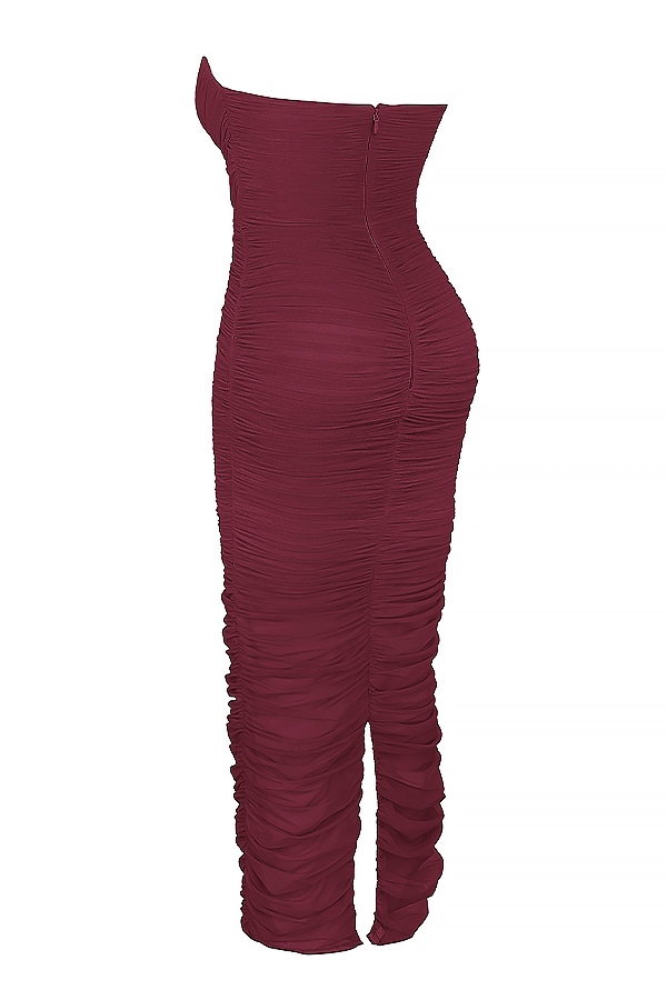 Sapphire-Wine Gathered Maxi Dress