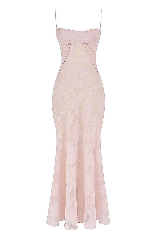 Seren-Soft Pink Floral Lace Back Maxi Dress