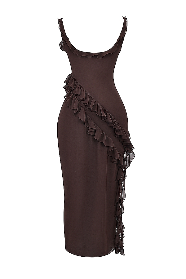 Ariela-Espresso Ruffle Maxi Dress