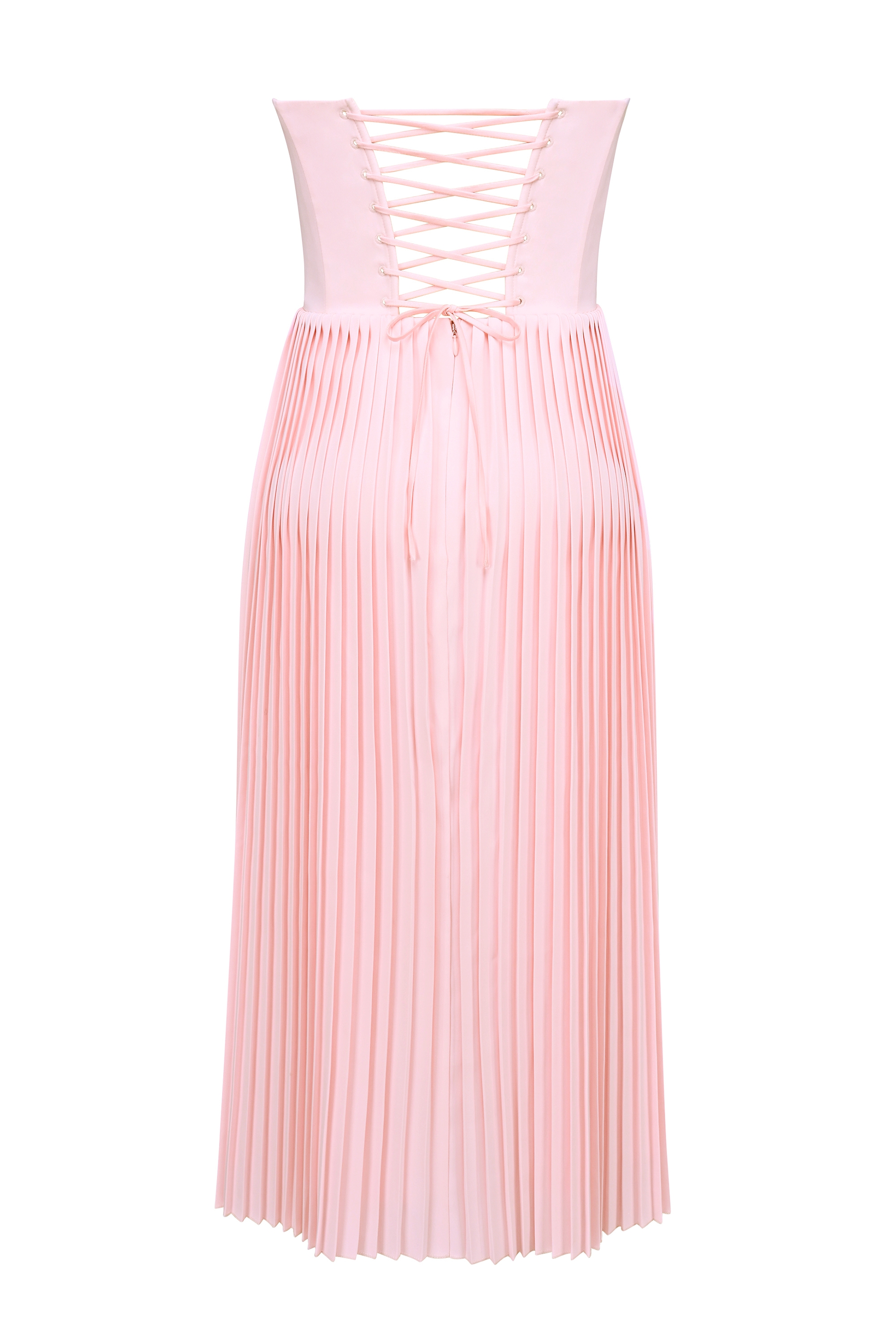 Marci-Pink Pleated Midi Corset Dress