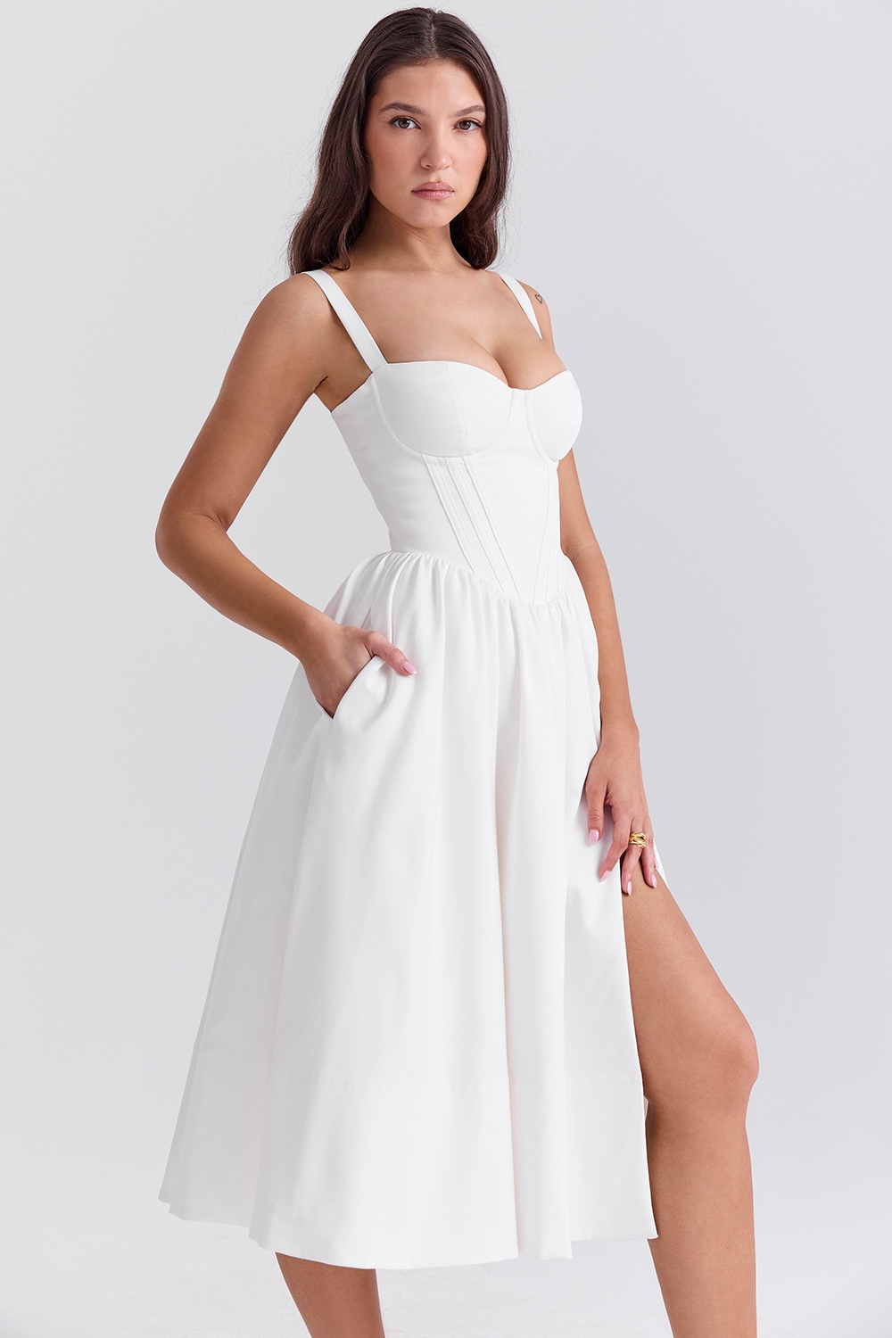 Kelly-White Corset Midi Sundress