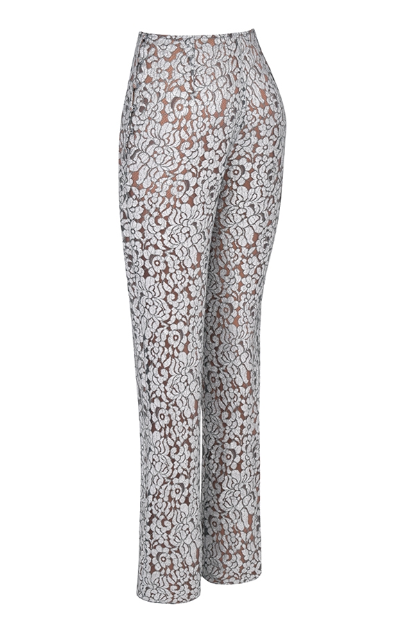 Mara-Silver Metallic Lace Trousers