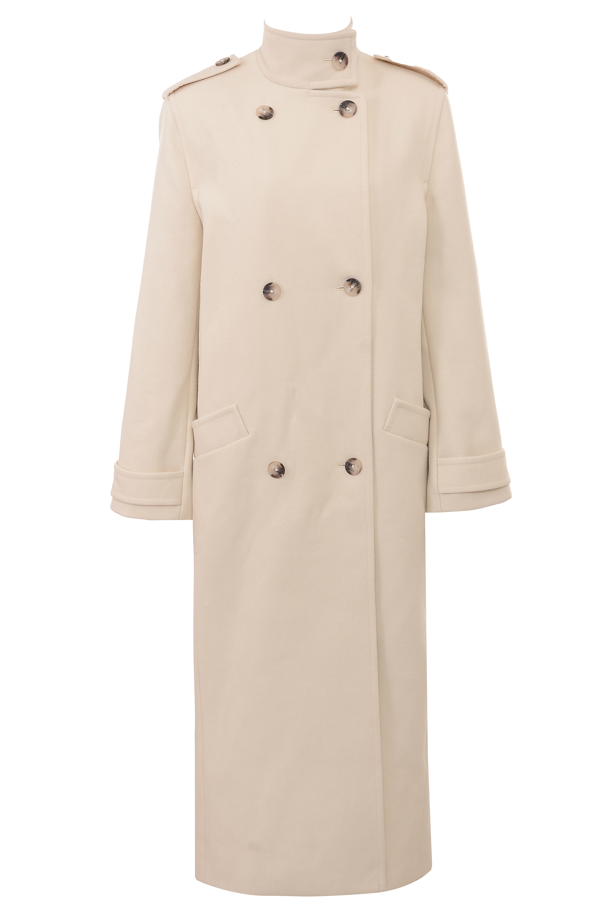 Sander-Cream Double Breasted Funnel Neck Coat