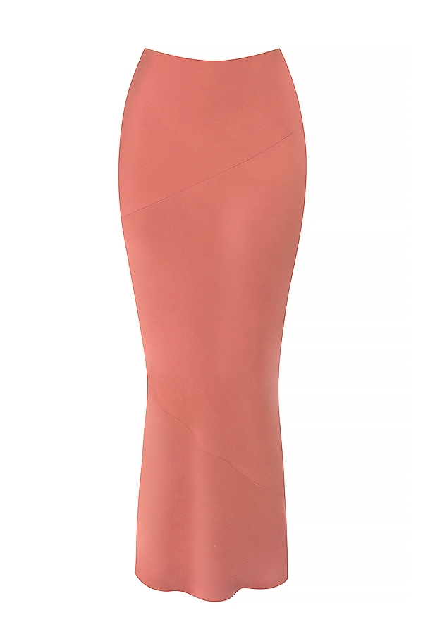 Colette-Rose Satin Low Waist Midi Skirt