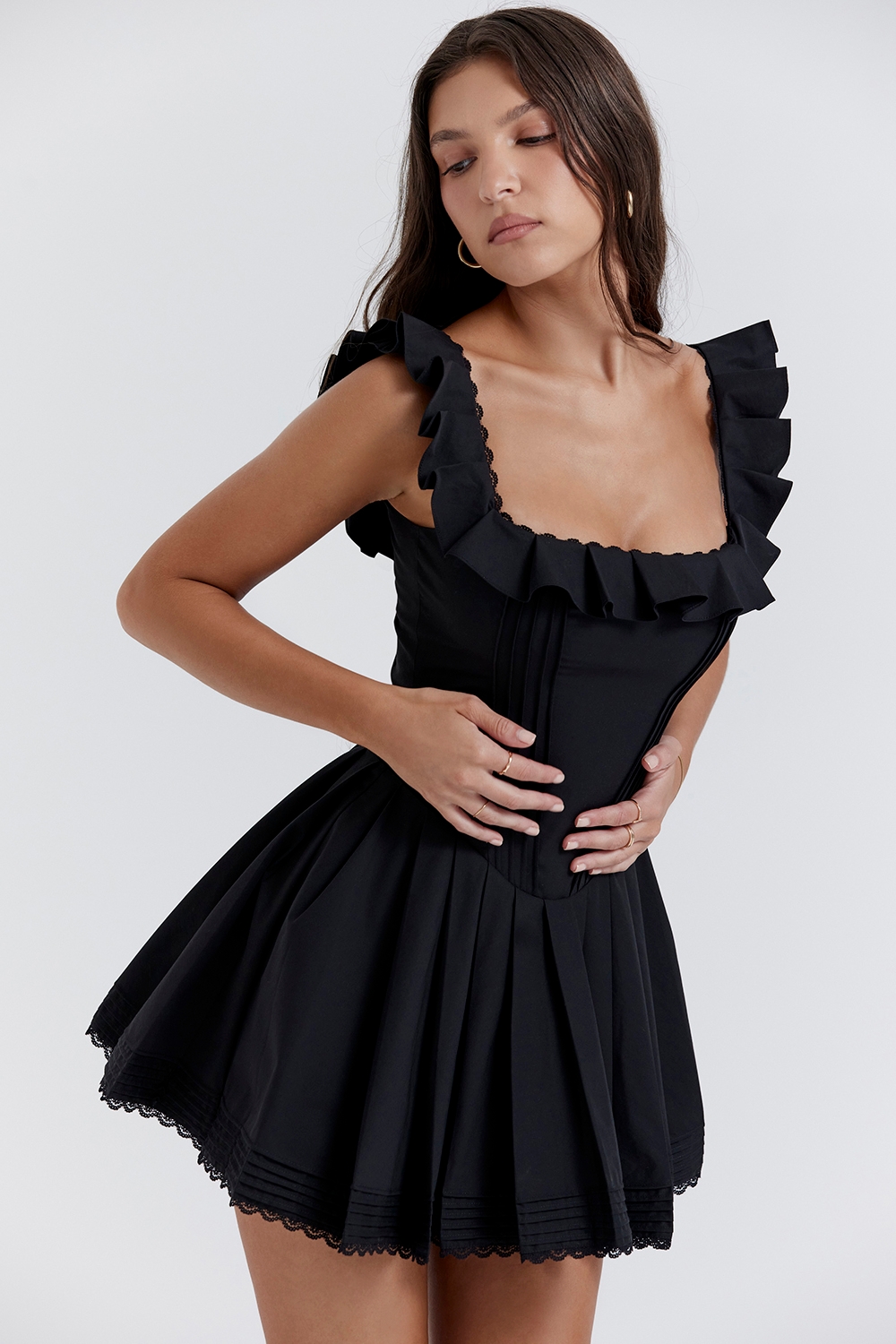Jemima-Black Pin Tuck Pleated Dress