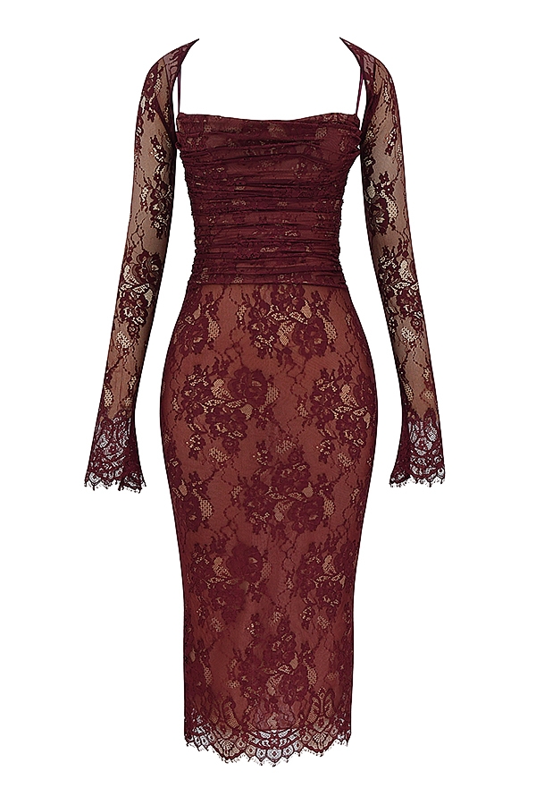 Gaia-Claret Lace Midi Dress