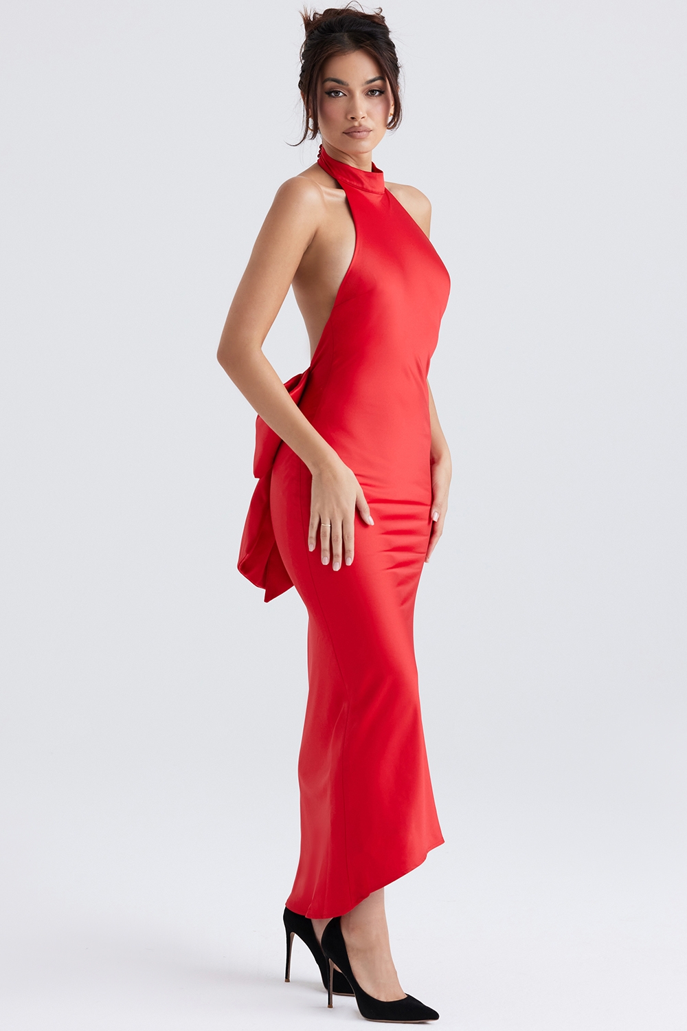 Ilaria-Red Bow Halter Dress