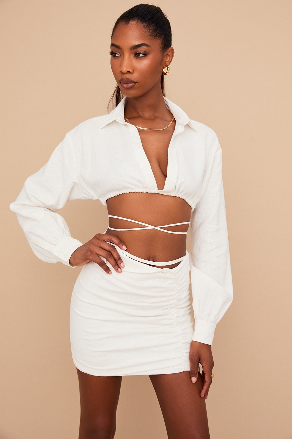 Iris-Off White Wrap Around Cropped Shirt
