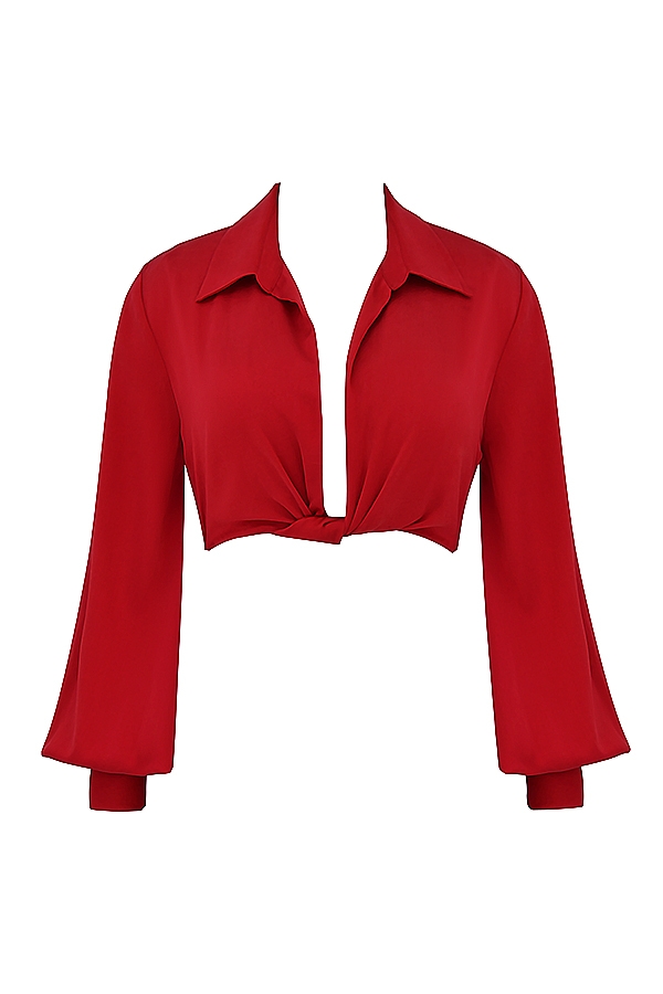 Laraine-Cherry Silk Blouson Top