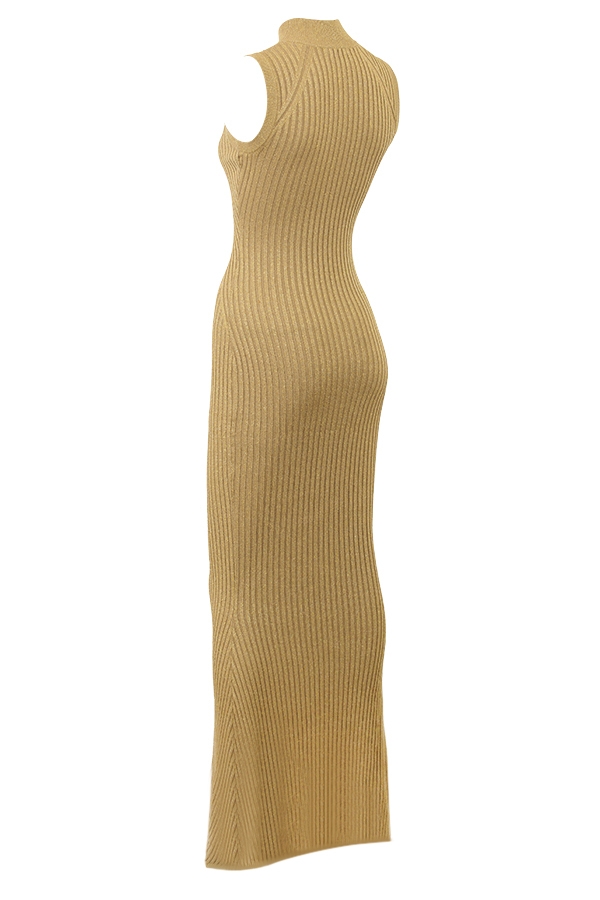 Emmie-Gold Metallic Ribbed Maxi Dress