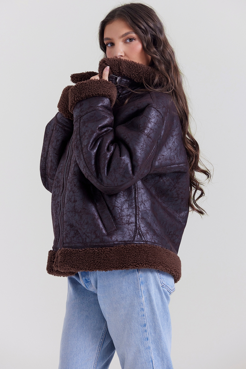 Madden-Brown Vegan Shearling Aviator Jacket