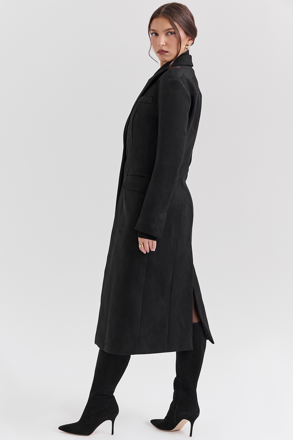 Remi-Black Single Breasted Long Coat